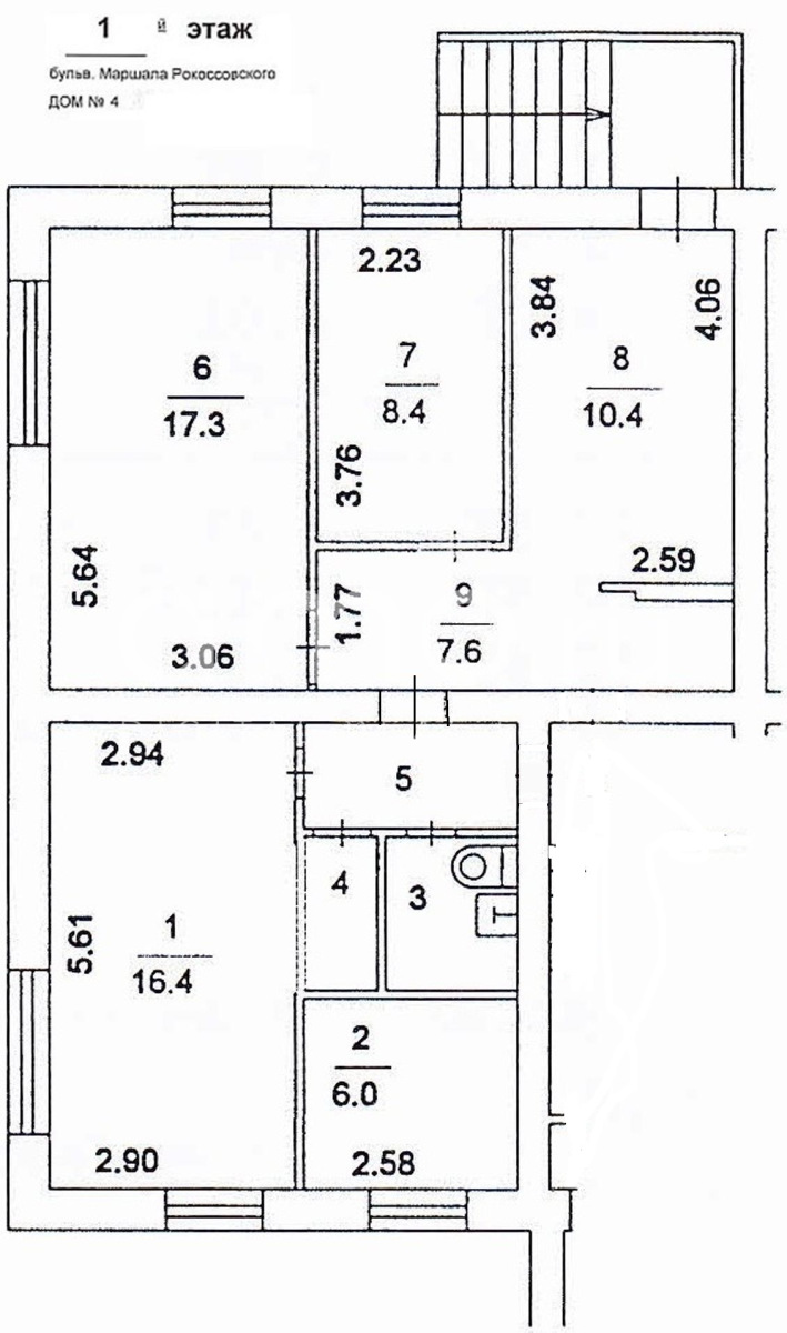 Планировка офиса 73.8 м², 1 этаж, Жилое здание «г Москва, Маршала Рокоссовского б-р, 4»